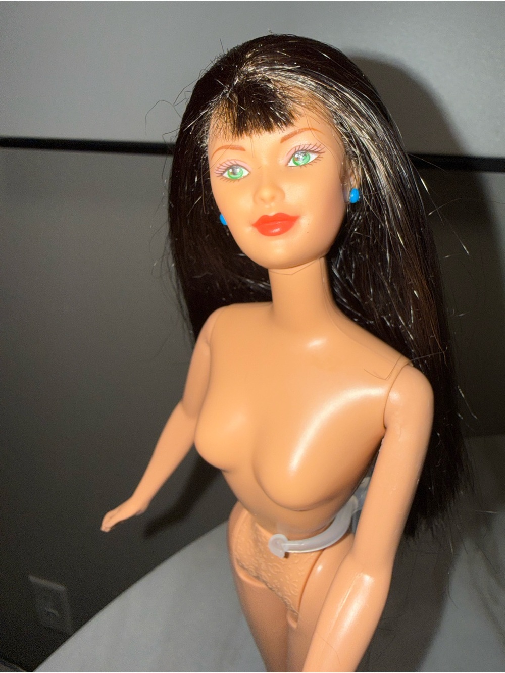 Barbie Mattel  Doll Nude Black Hair Blue Eyes Wearing Earrings
